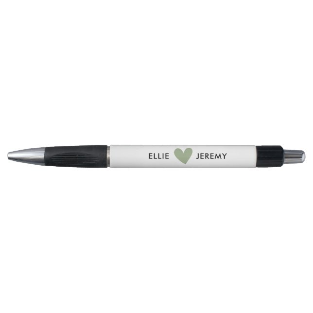 Caneta Noiva Coração Verde Simples Salvia Branca (Frente)