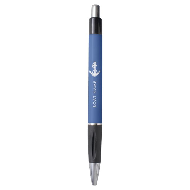 Caneta Nome de Barco Personalizado e Âncora Azul (Frente Vertical)