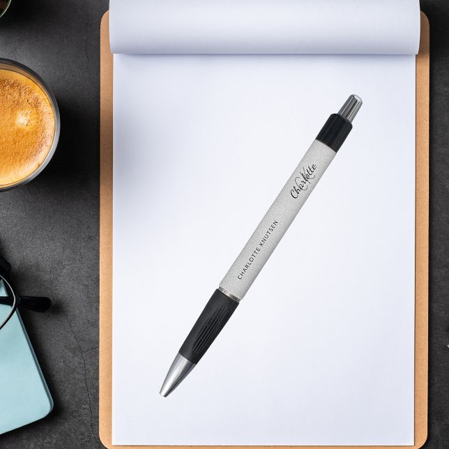 Caneta Nome de monograma prateado em script (Criador carregado)