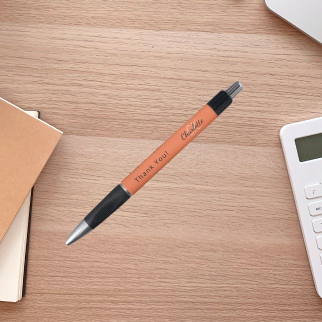 Caneta Nome do monograma personalizado laranja coral Obri (Criador carregado)