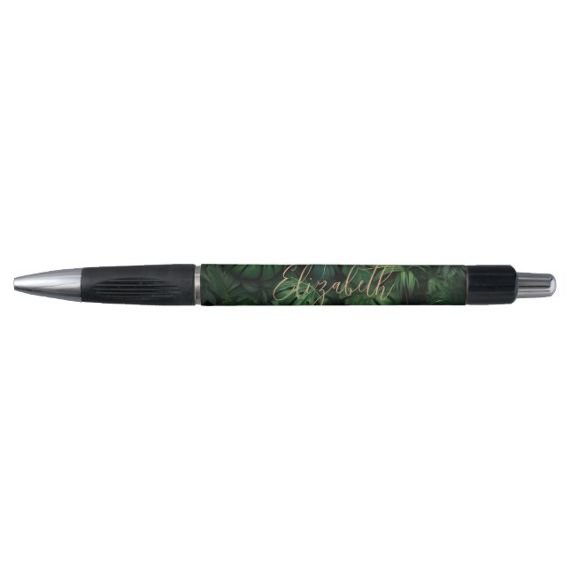 Caneta Nome em Letra Dourada de Monstera Tropical (Frente)