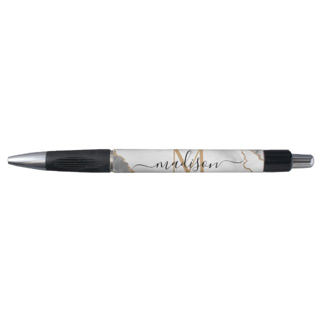 Caneta Nome em Letra Maiúscula com Brilho em Ouro Branco  (Frente)