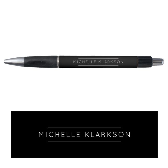 Caneta Nome Monogramado Preto Minimalista Simples Moderno (Modern Simple Minimalist Black Monogrammed Name Pen)