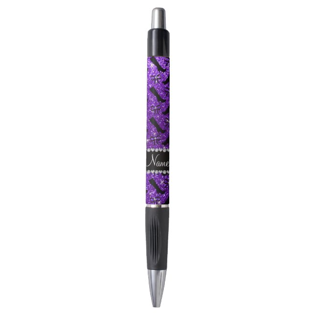 Caneta Nome personalizado indigo roxo glitter inicializa  (Frente Vertical)