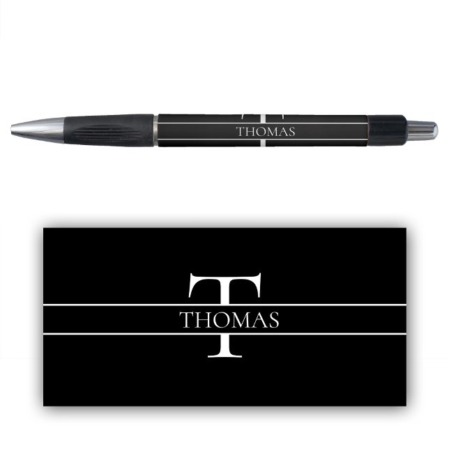 Caneta Nome Personalizado Personalizado Personalizado do  (Black Elegant Personalized Monogrammed Custom Name Pen)