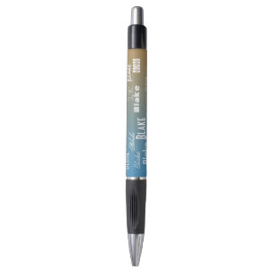Caneta Nome Personalizado Pôr do sol em pêssego azul