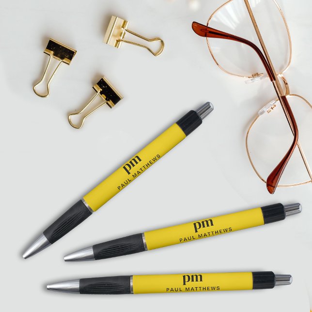 Caneta Nome Simples do Monograma Profissional Amarelo (Personalize with your monogram initials and name.)