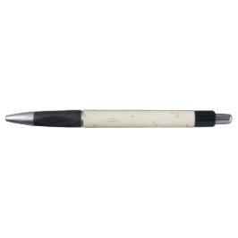 Caneta Notas Musicais Douradas Creme  