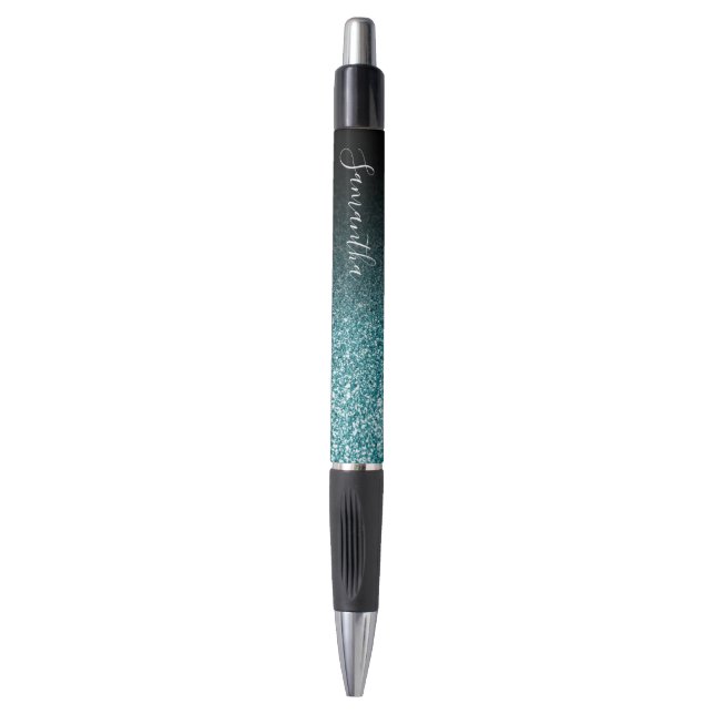 Caneta Ombre Preto Personalizado com Brilho Falso em Verd (Frente Vertical)