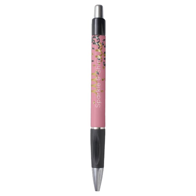Caneta Ouro Rosa Preto Confete (Frente Vertical)