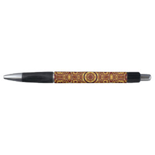 Caneta Padrão Abstrato Vermelho Dourado Boho Marroquino