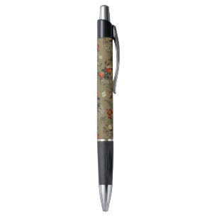 Caneta Padrão Botânico de Rosa Laranja Floral Escura Vint
