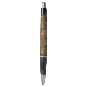 Caneta Padrão Botânico Floral e Uvas Vermelho Antigo