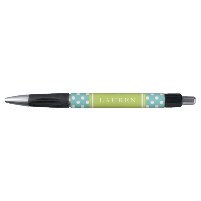 Caneta Padrão de Bolinhas Verde e Aqua Personalizado (Frente)