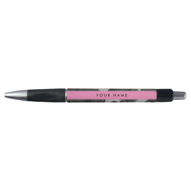 Caneta Padrão de Camuflagem Cinza, Seu nome, Personalize (Frente)