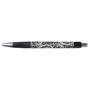 Caneta Padrão de corações preto e branco fofo