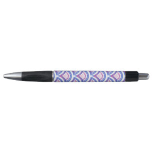 Caneta padrão de damasco floral azul