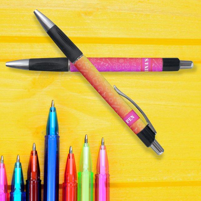 Caneta padrão de elementos da escola rosa arco-íris perso (rainbow pink School elements pattern personalized Pen)
