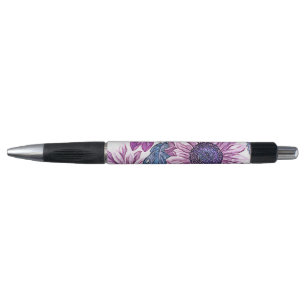 Caneta Padrão de Flor Vintage Roxo e Azul