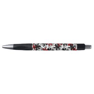 Caneta Padrão de Geckos Mosaicos - preto vermelho