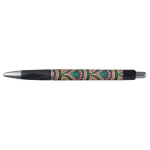 Caneta Padrão de leque floral rosa e verde
