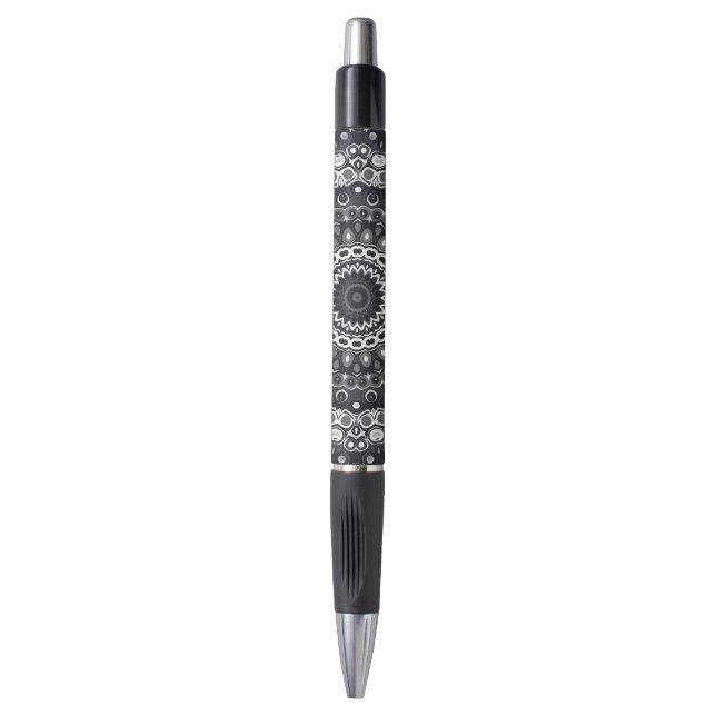 Caneta Padrão de Mandala Monocromático Preto e Branco (Frente Vertical)