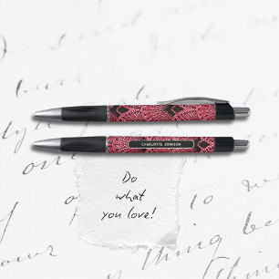 Caneta Padrão de Pavão Vermelho Preto e Branco Art Déco E