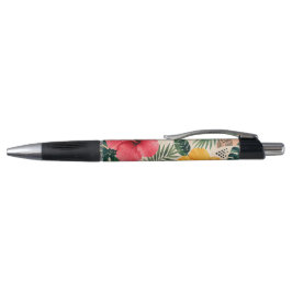 Caneta Padrão Floral de Hibisco Tropical Vibrante Sem Cos