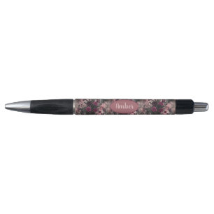 Caneta Padrão Floral e de Borboleta Gótico Escuro