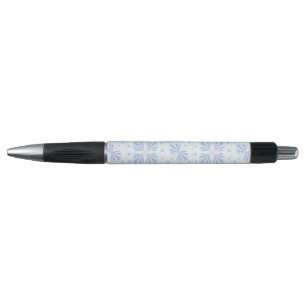 Caneta Padrão Floral Geométrico Azul Pastel