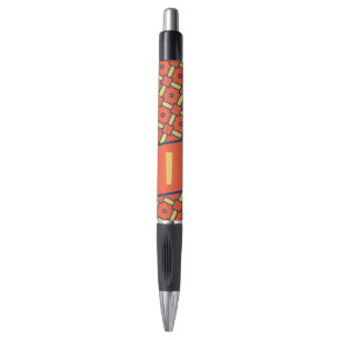 Caneta Padrão Geométrico Amarelo Monograma Laranja