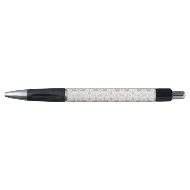 Caneta Padrão natalino rústico moderno Prata/Branco (Frente)