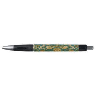 Caneta Padrão Rosa Tudor William Morris Azul Dourado