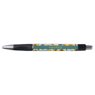 Caneta Padrão Simples Amarelo de Girassóis Personalizado