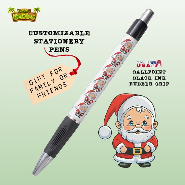Caneta Papais noeis de Natal bonitos, Gráfico Festivo, 🎅 (Cute Christmas Santa Character, Festive Xmas Holiday Cartoon Graphic, White ForestBabies Pen 🎅🏼🎁)