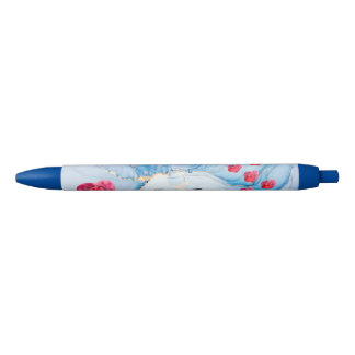 Caneta personalizada com tinta preta aquarela azul