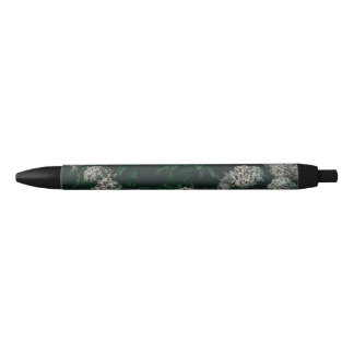Caneta personalizada de tinta preta com flores par