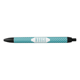 Caneta personalizada do bolinhas azul/teal e branc