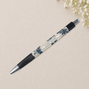 Caneta Personalizada Floral Azul Marinho