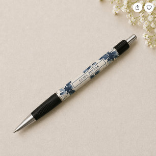 Caneta Personalizada Floral Azul Marinho
