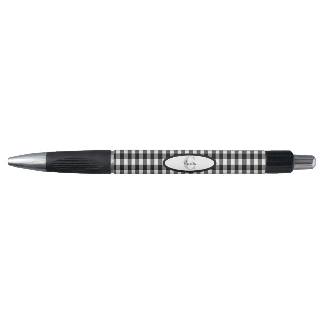 Caneta Personalizada Gingham Preto/Branco Monogram (Frente)