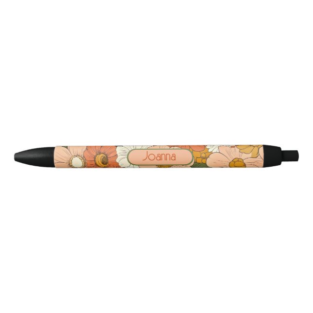 Caneta Personalizável Floral do Groove Laranja Ret (Frente)