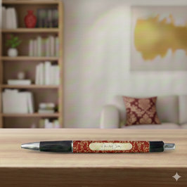 Caneta Personalized Crimson Gold Damask Pattern