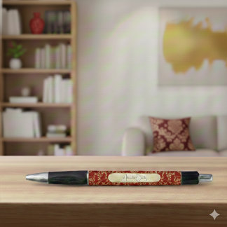 Caneta Personalized Crimson Gold Damask Pattern