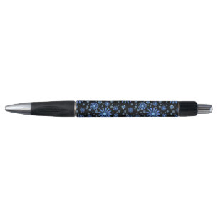 Caneta Poder Floral Azul e Preto Floral Retro
