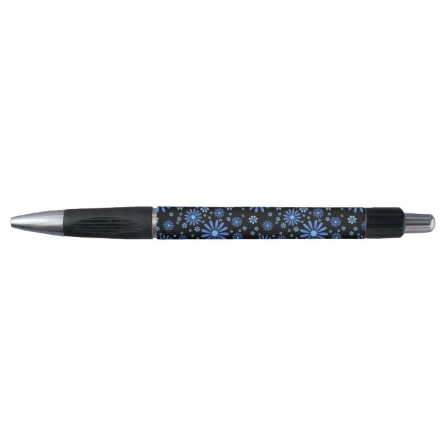 Caneta Poder Floral Azul e Preto Floral Retro (Frente)