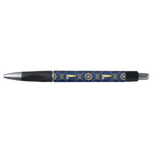 Caneta Preppy Náutico Farol Azul Dourado Barco à Vela