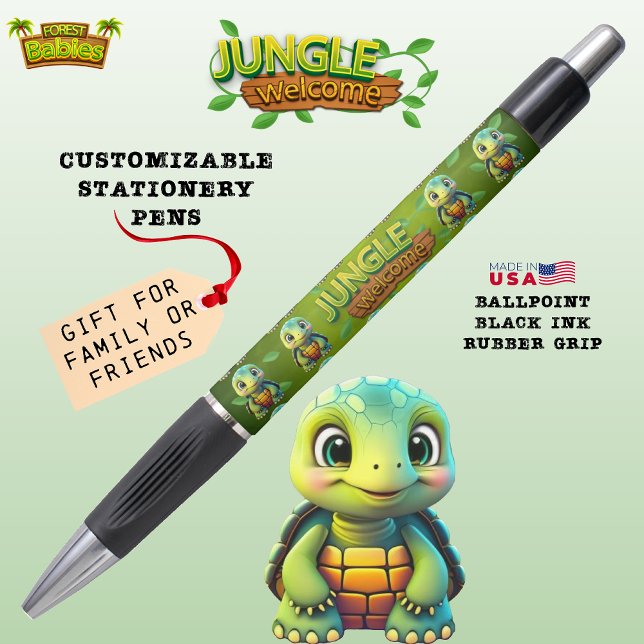 Caneta Presente de Boas-Vindas à Selva Tartaruga D (Cute Tortoise Adorable Box Turtle Woodland Wildlife Cartoon Graphic Animal Character Ink Pen 🐢)
