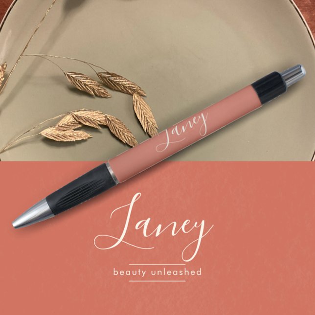 Caneta Presente Promocional de Negócios Terracota Boho Be (Personalize this business promotional pen. Terracotta textured elegant script custom pen.)