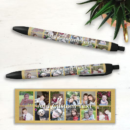 Caneta Preta 12 Colagem de Fotos com Dourado Fundo